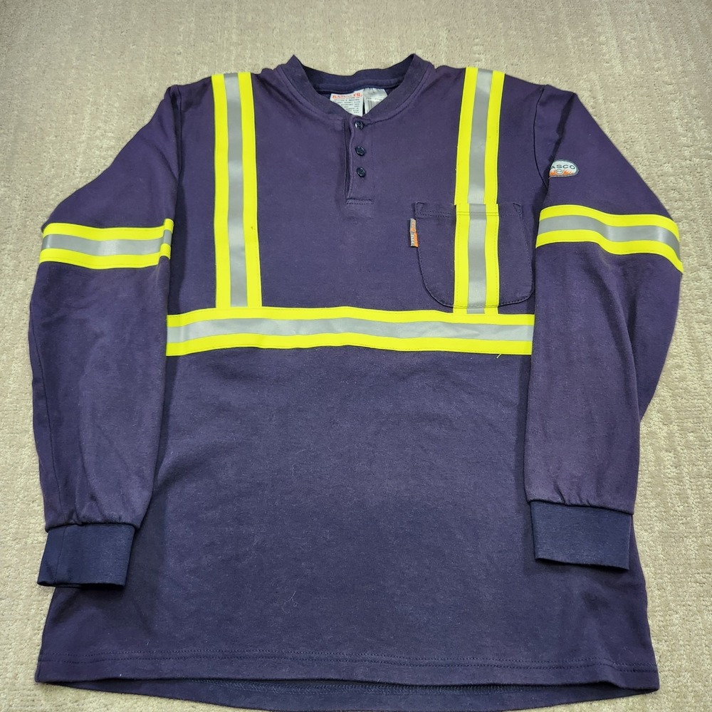 Rasco FR Shirt Men Large Reflective Stripe Hi Vis Blue Henley Flame Resistant